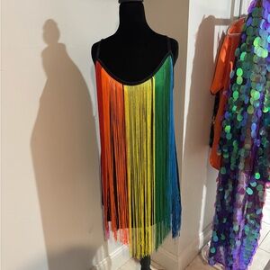 Rainbow Fringe Mini Dress